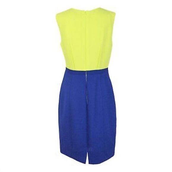 BCBGMAXAZRIA size 2 Blaire Color-Block Sheath Dress Navy Blue Neon Yellow Green - Picture 10 of 10